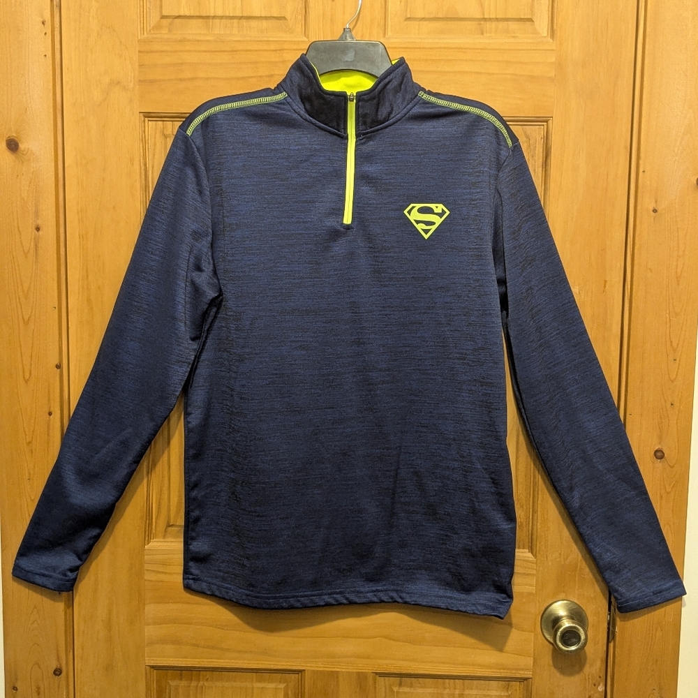 Superman DC Comics 1/4 Zip Pullover Small Blue Yellow Logo Outdoor Activewear